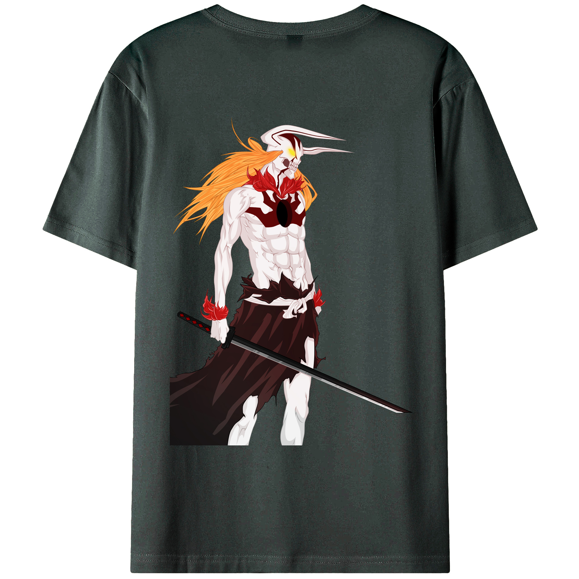 （画像用） ブリーチ 黒崎一護（くろさき いちご）BLEACH Kurosaki Ichigo 綿100％ メンズ半袖Tシャツ（バックプリント） 通気性